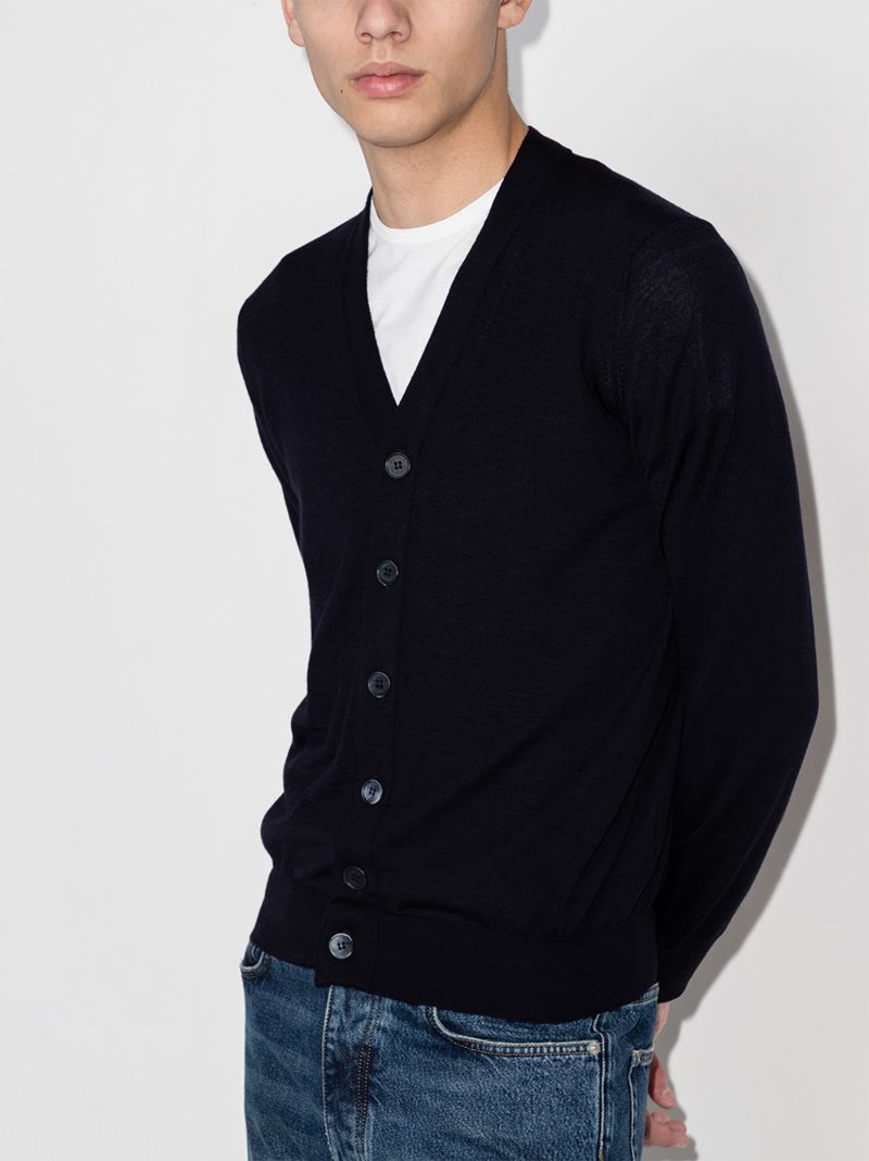 Blue Fine Knit Wool Cardigan