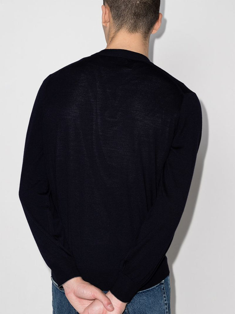 Blue Fine Knit Wool Cardigan