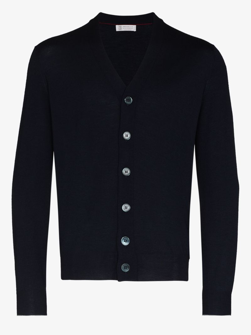 Blue Fine Knit Wool Cardigan
