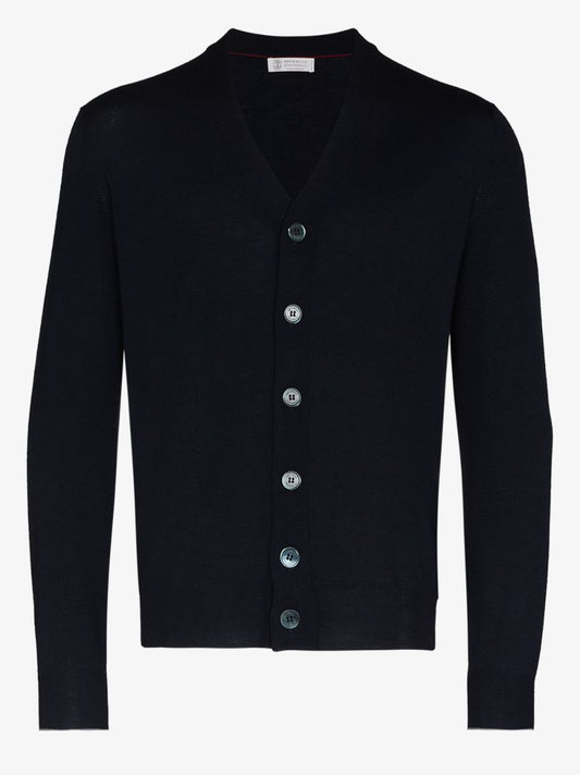 Blue Fine Knit Wool Cardigan