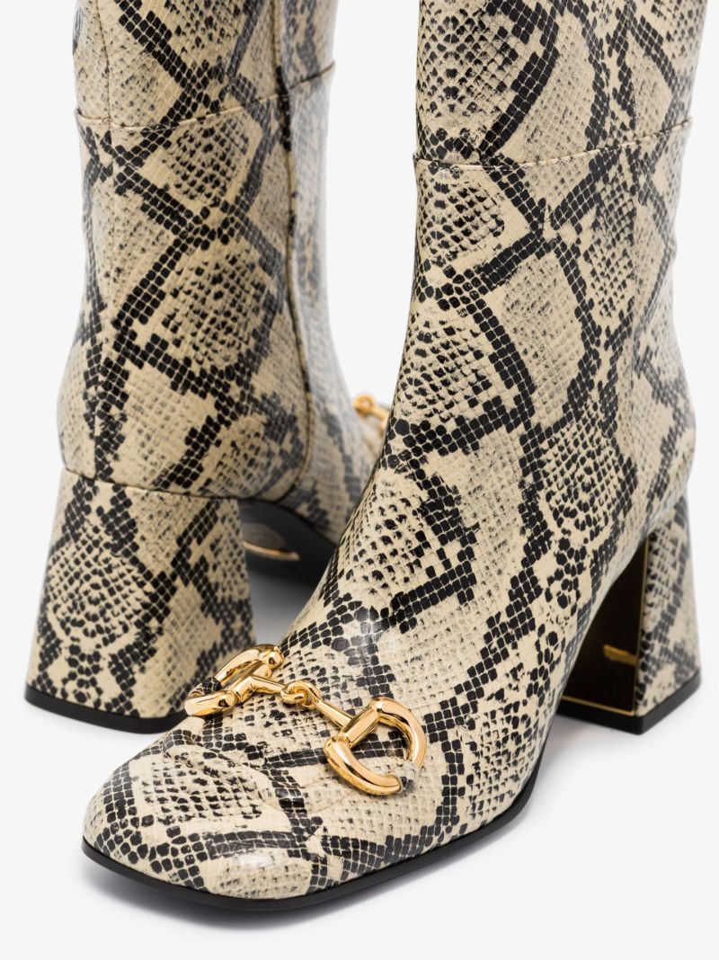 Neutral Horsebit Baby 75 Snake Print Knee-high Boots