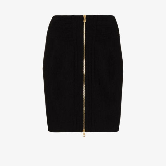 Black Knitted Zip-up Mini Skirt