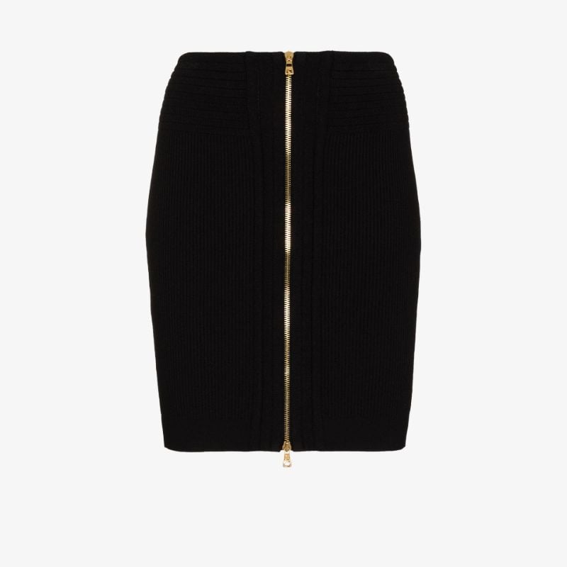 Black Knitted Zip-up Mini Skirt