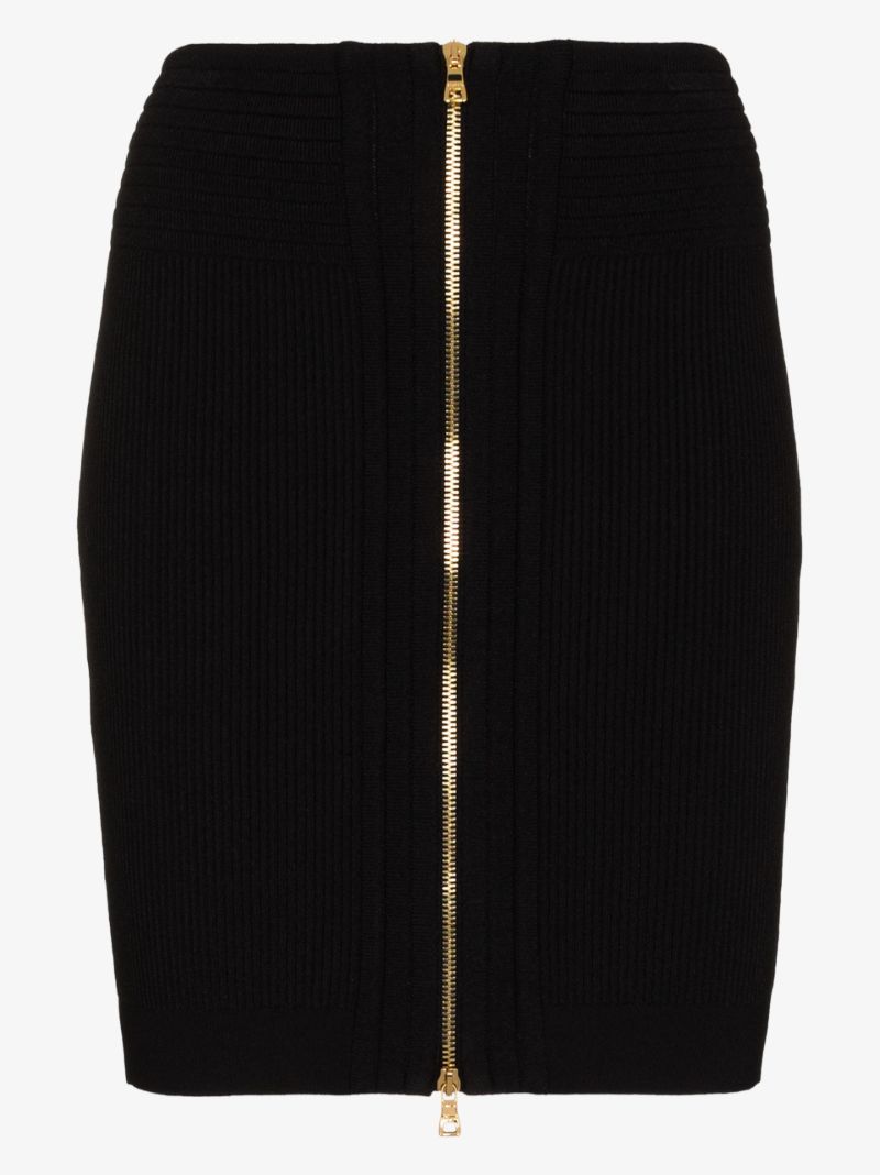 Black Knitted Zip-up Mini Skirt