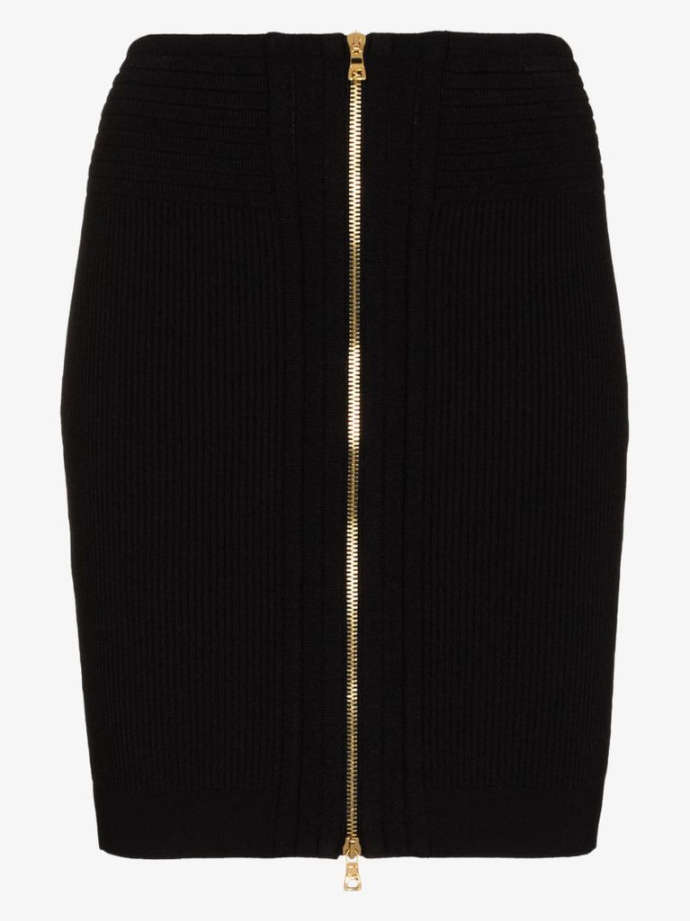 Black Knitted Zip-up Mini Skirt