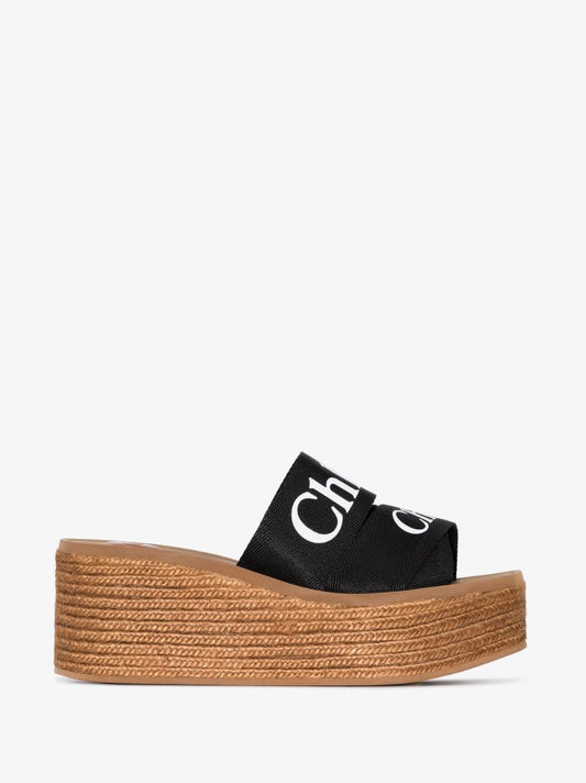 Brown Woody 70 Logo Wedge Sandals