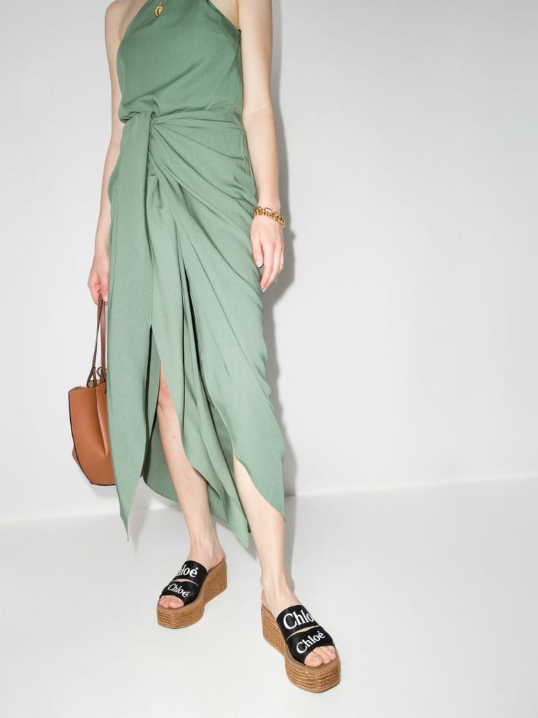 Brown Woody 70 Logo Wedge Sandals