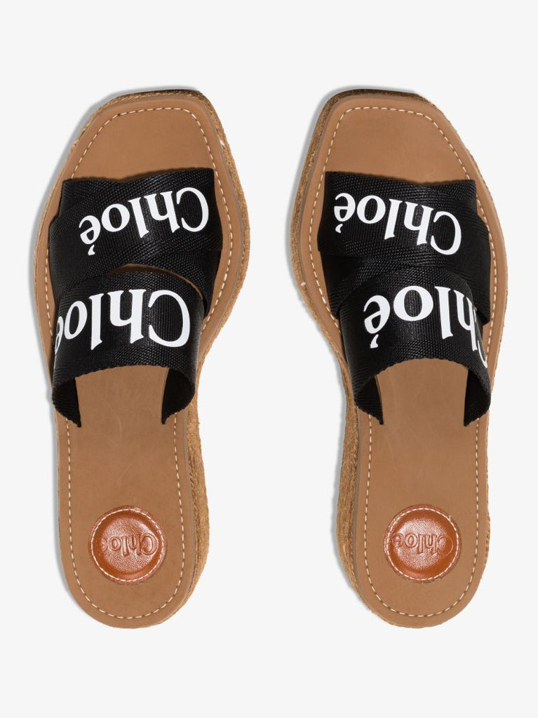 Brown Woody 70 Logo Wedge Sandals