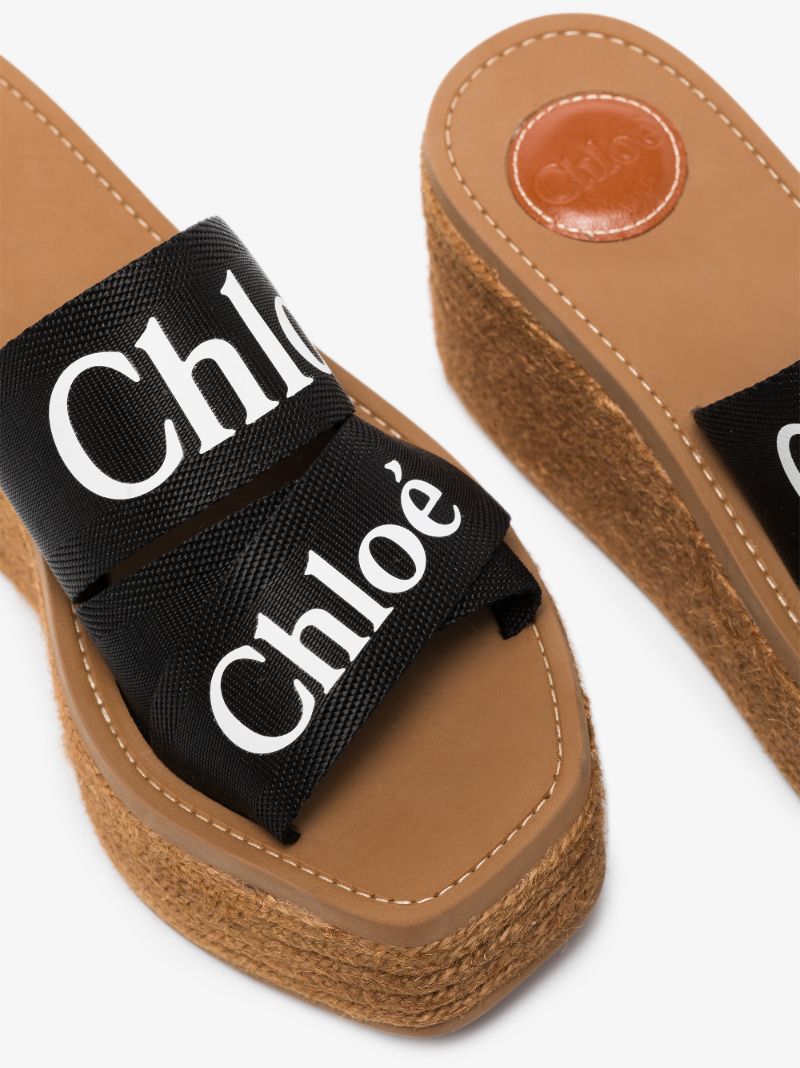 Brown Woody 70 Logo Wedge Sandals