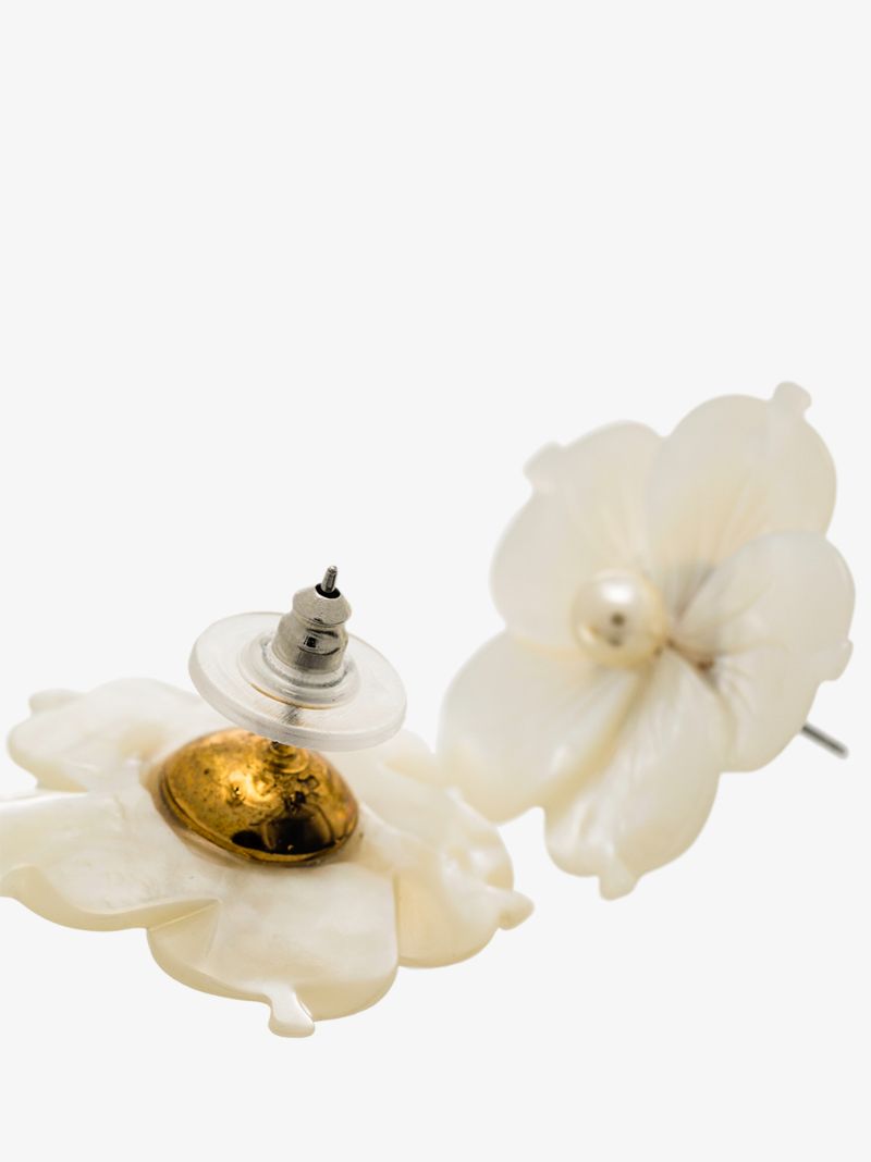 White Zia Mother of Pearl Flower Earrings