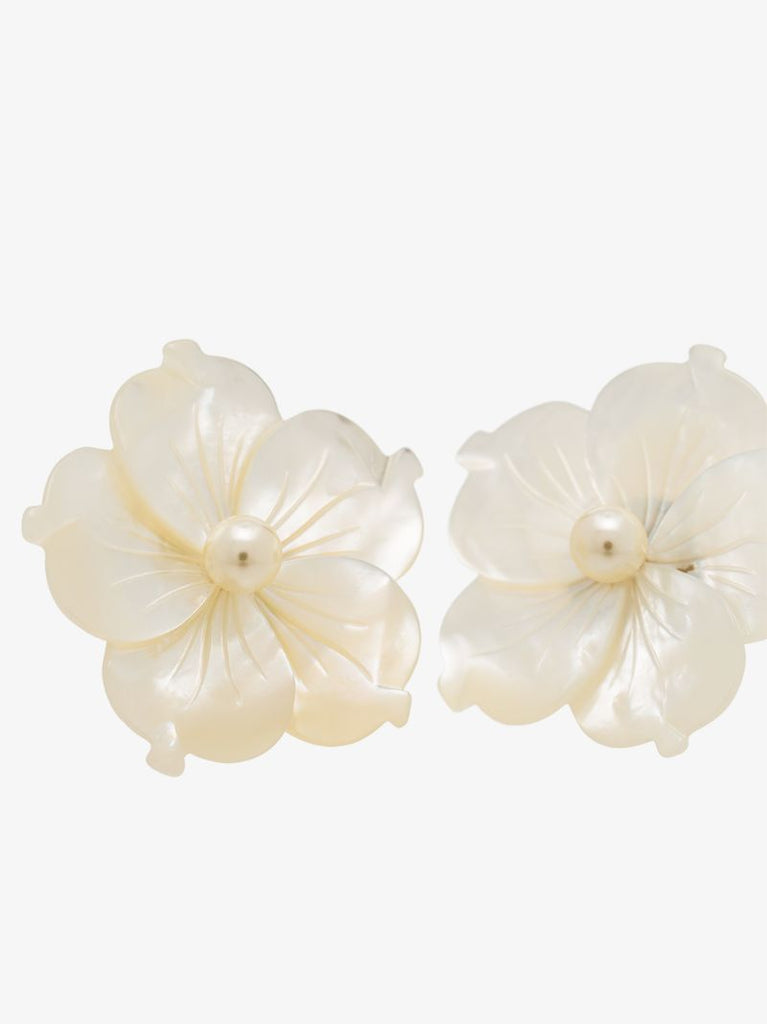 White Zia Mother of Pearl Flower Earrings