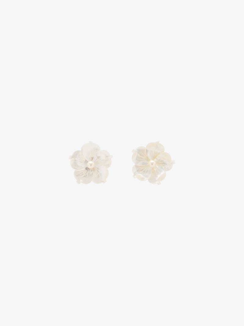 White Zia Mother of Pearl Flower Earrings