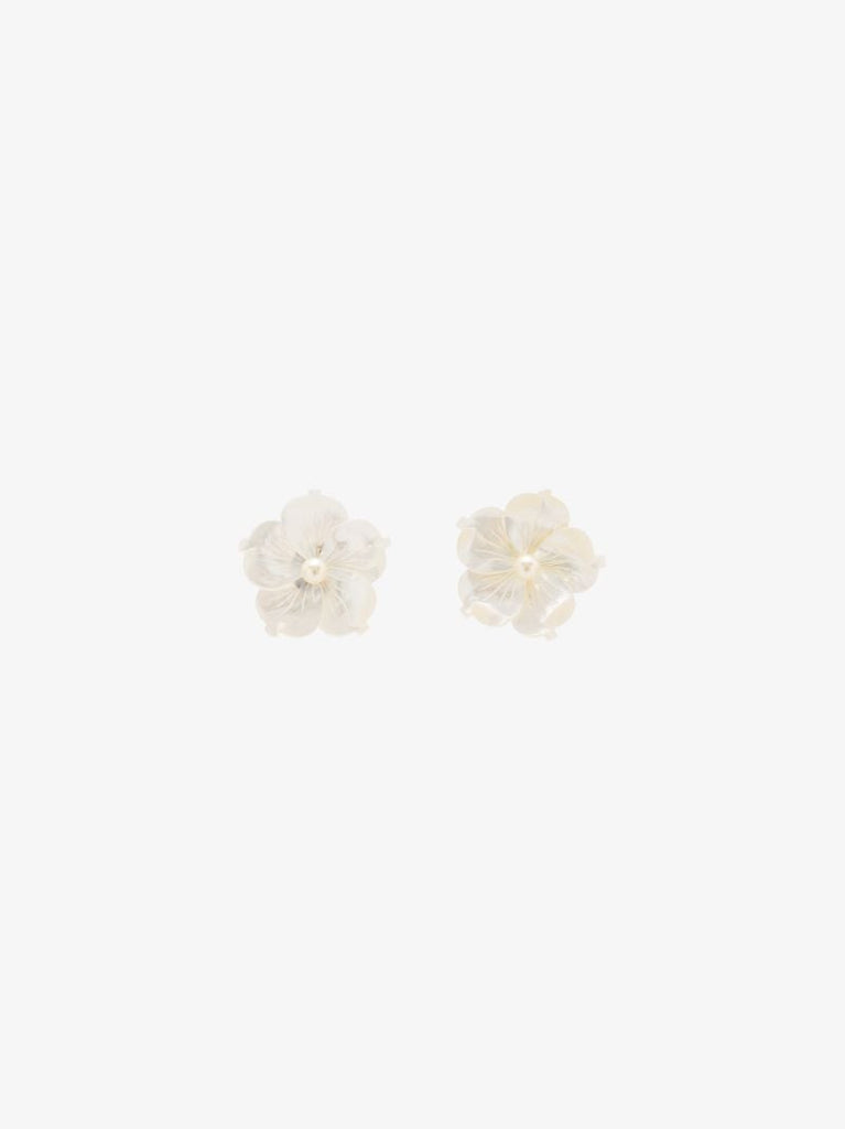 White Zia Mother of Pearl Flower Earrings