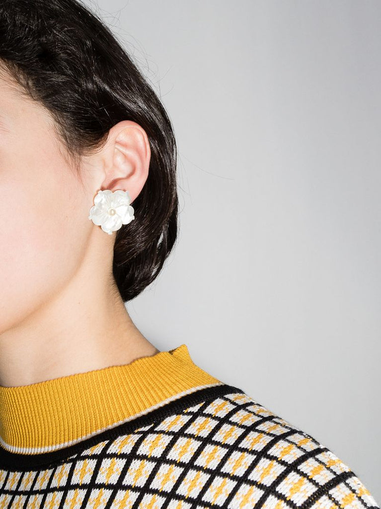 White Zia Mother of Pearl Flower Earrings