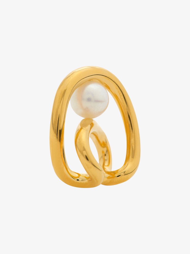 Gold-plated Initial Pearl Ear Cuff