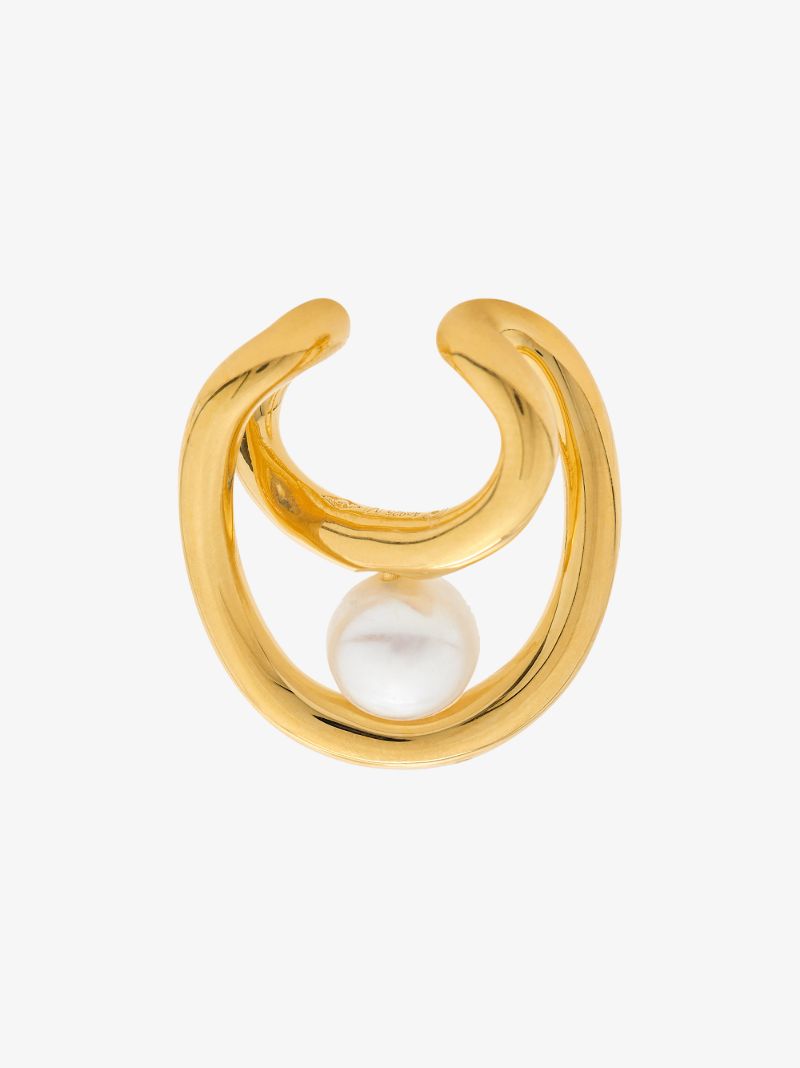 Gold-plated Initial Pearl Ear Cuff