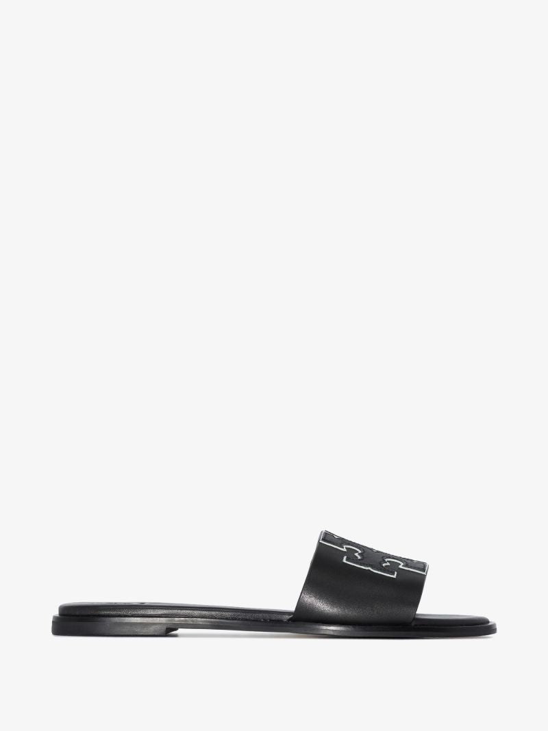 Black Double T Leather Sandals