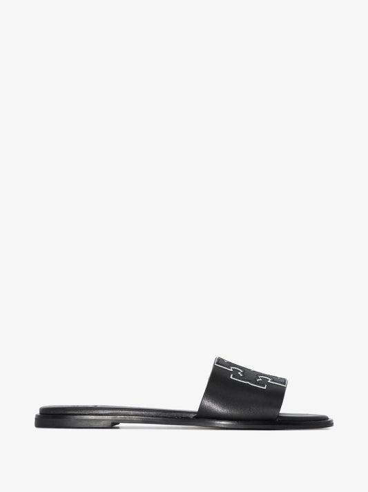 Black Double T Leather Sandals