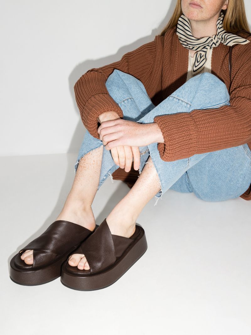 Dark Brown 50 Flatform Leather Sandals