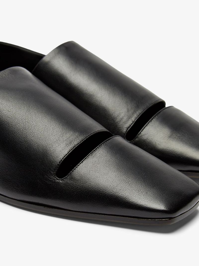 Black Double Function Cutout Leather Pumps