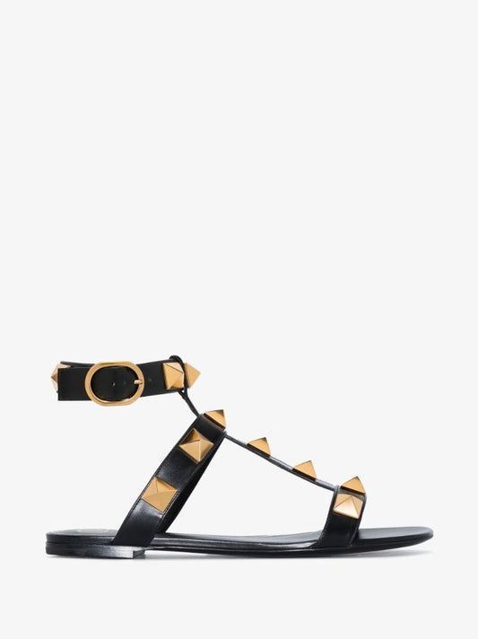 Black Roman Stud Leather Sandals