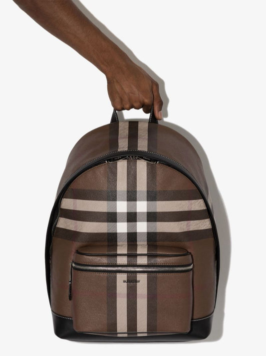 Brown House Check E-canvas Backpack