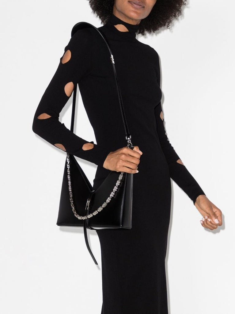 Black Cut Out Small Leather Cross Body Bag