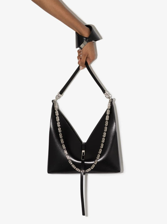 Black Cut Out Small Leather Cross Body Bag
