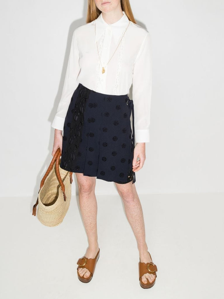 Lace Trim Silk Blouse
