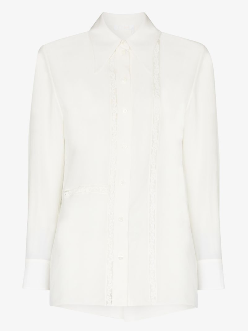 Lace Trim Silk Blouse