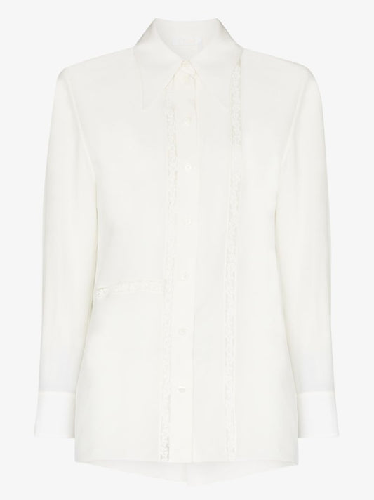 Lace Trim Silk Blouse