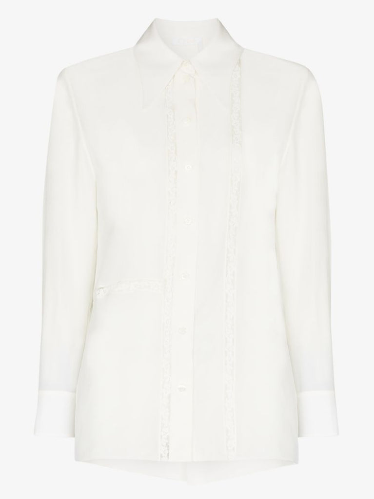 Lace Trim Silk Blouse