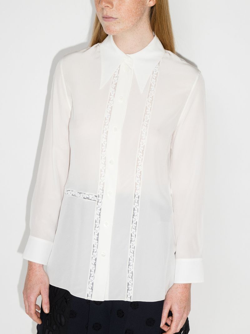 Lace Trim Silk Blouse
