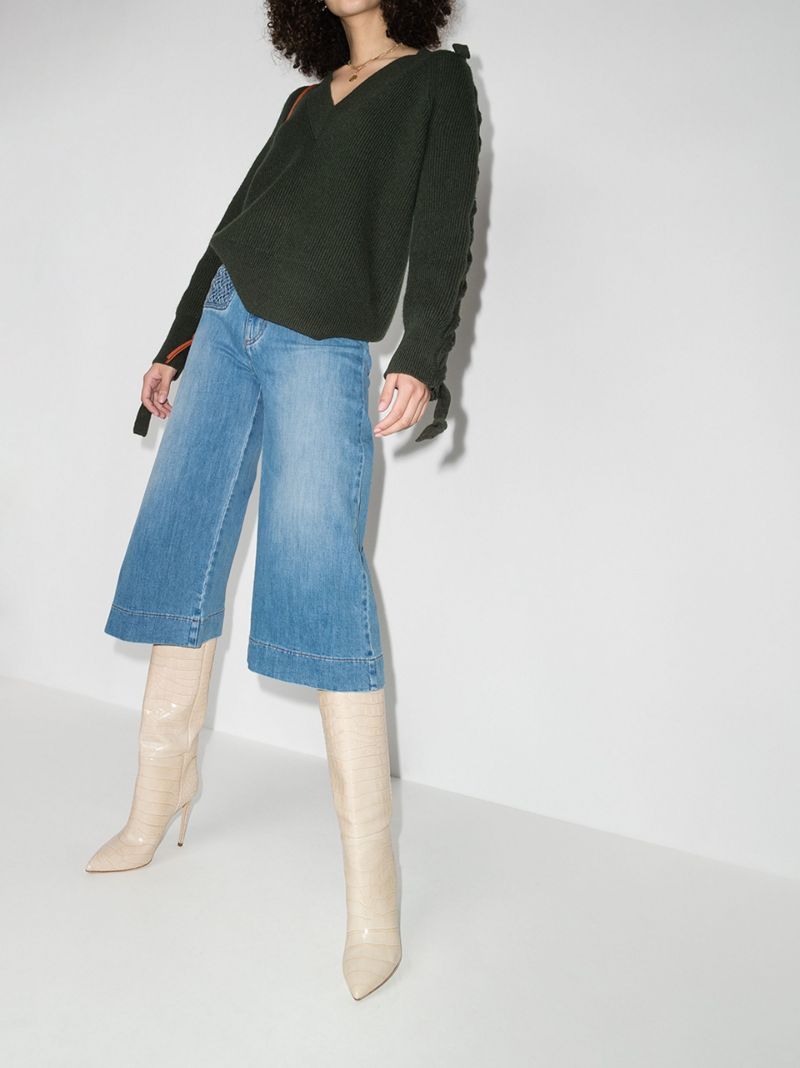 Lattice-pocket Wide-leg Cropped Jeans