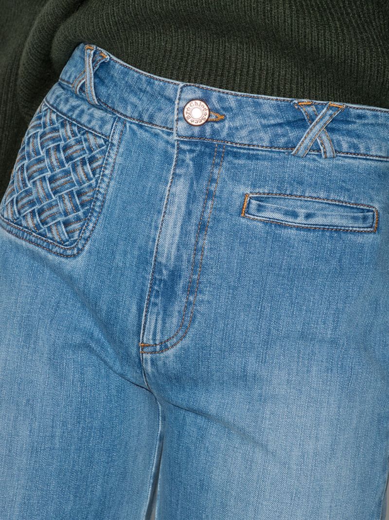 Lattice-pocket Wide-leg Cropped Jeans