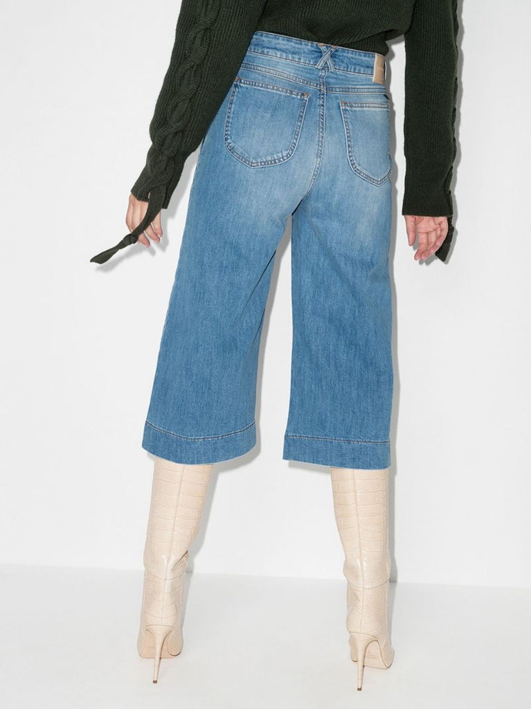 Lattice-pocket Wide-leg Cropped Jeans