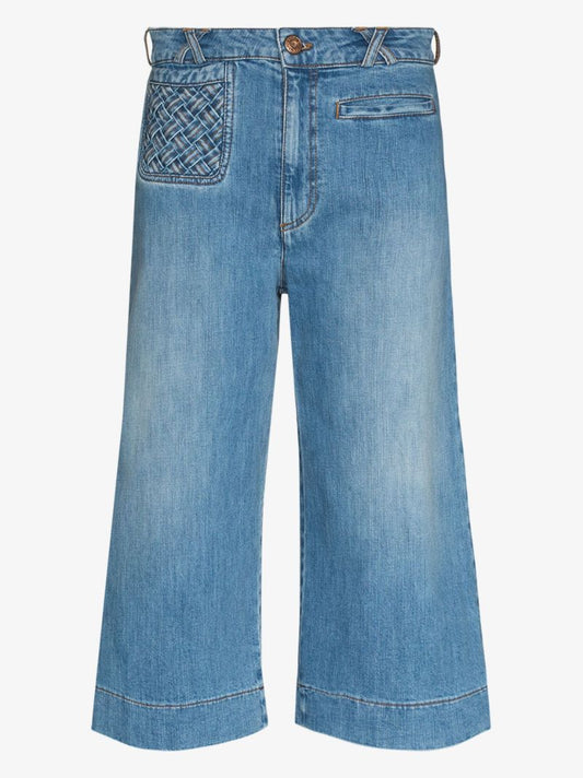 Lattice-pocket Wide-leg Cropped Jeans