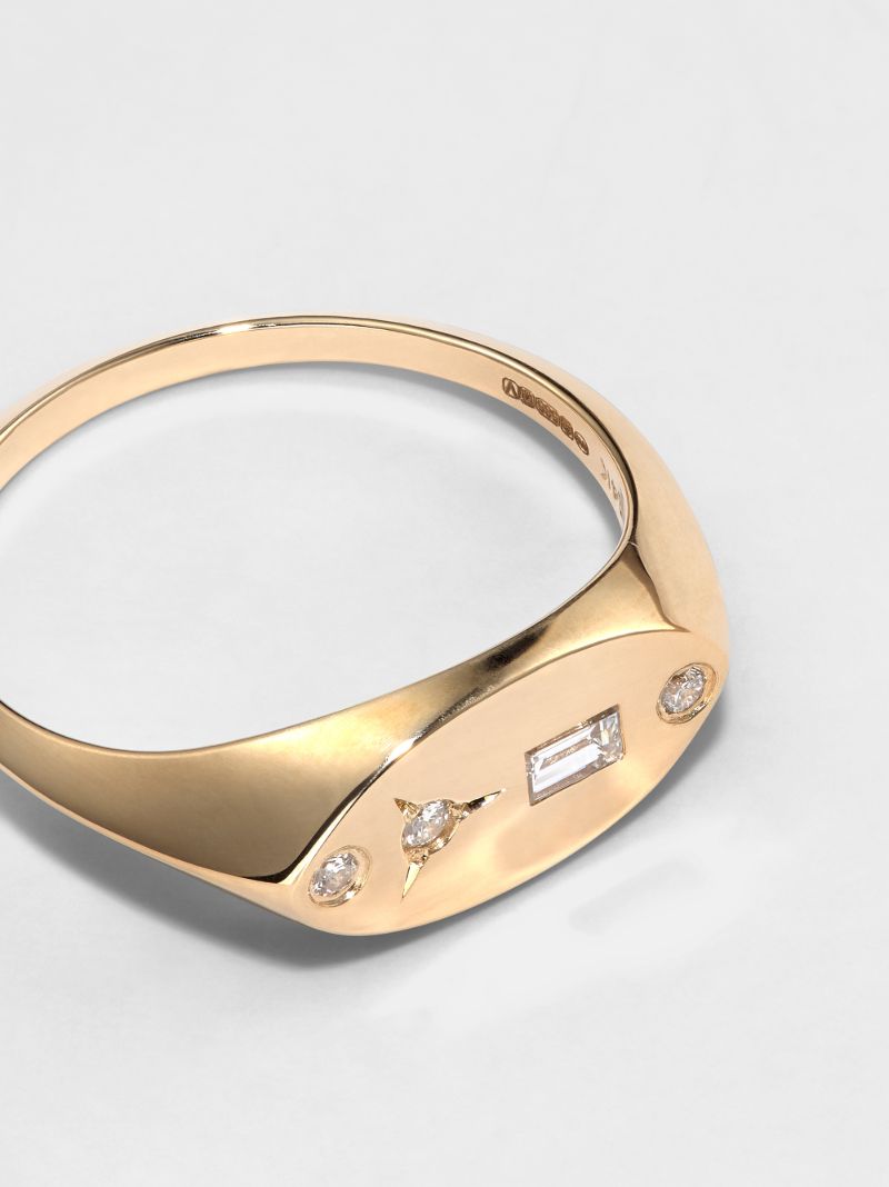 14k Yellow Gold Diamond Signet Ring