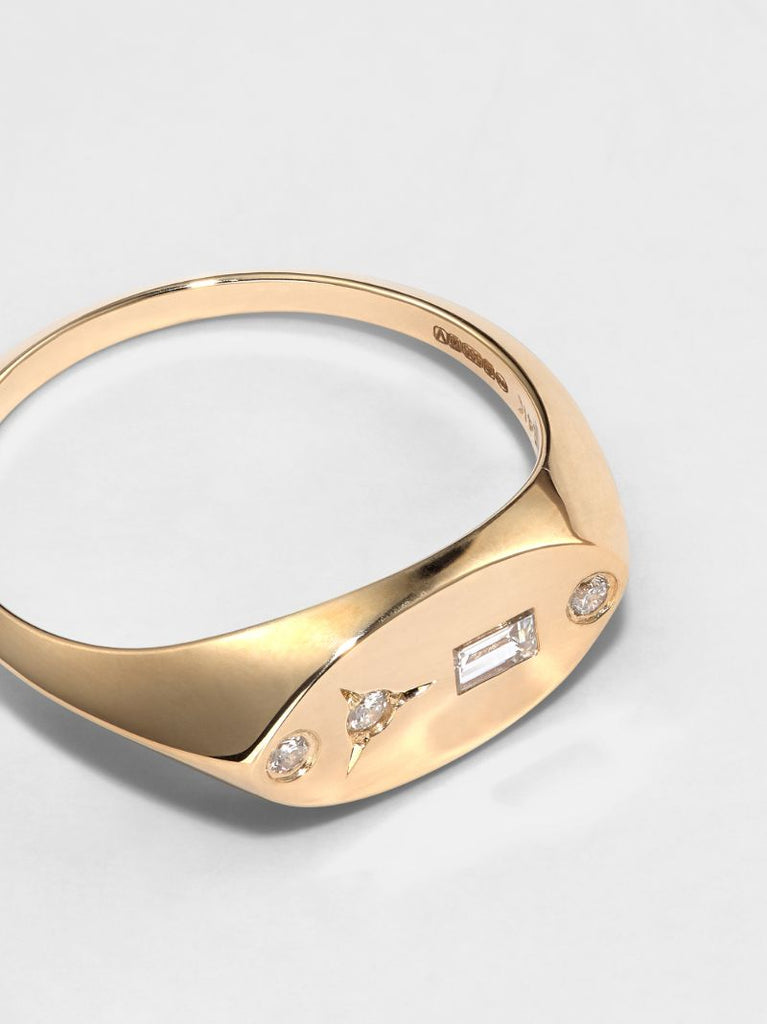 14k Yellow Gold Diamond Signet Ring
