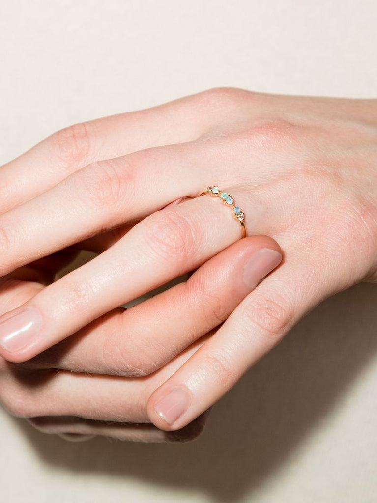 14k Yellow Gold Demi-paired Opal Diamond Ring
