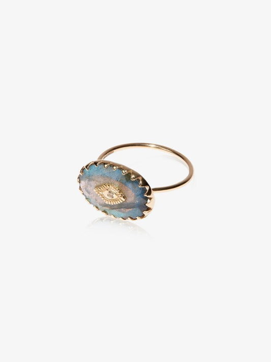 9k Yellow Gold Labradorite Diamond Ring