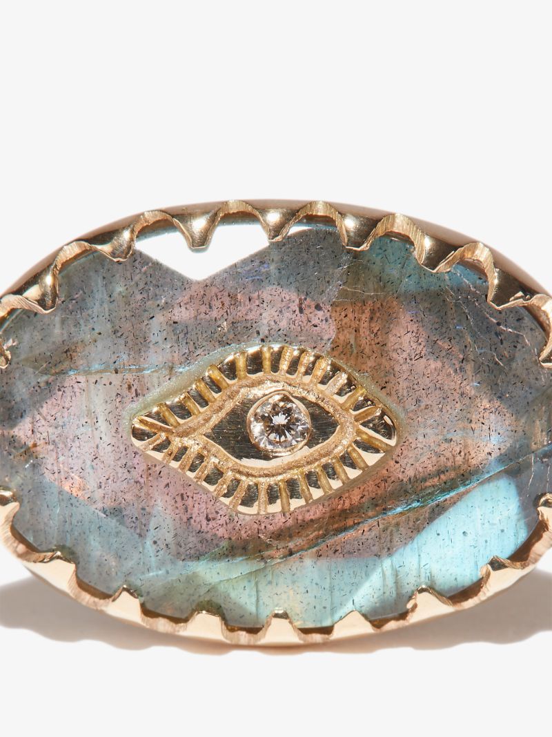 9k Yellow Gold Labradorite Diamond Ring