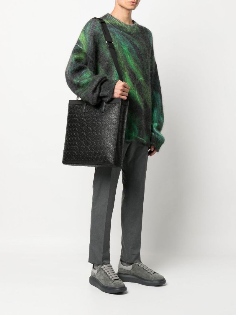 Black Gancini Embossed Leather Tote Bag
