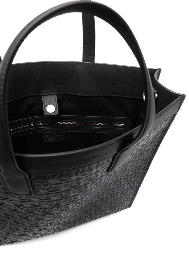 Black Gancini Embossed Leather Tote Bag