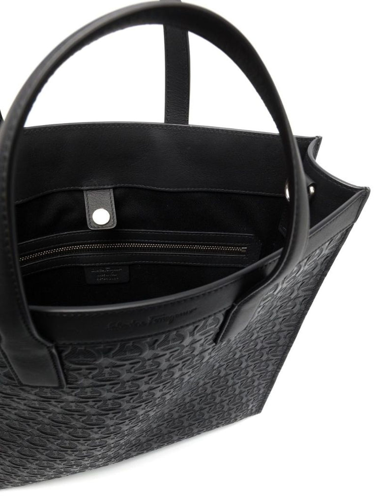Black Gancini Embossed Leather Tote Bag