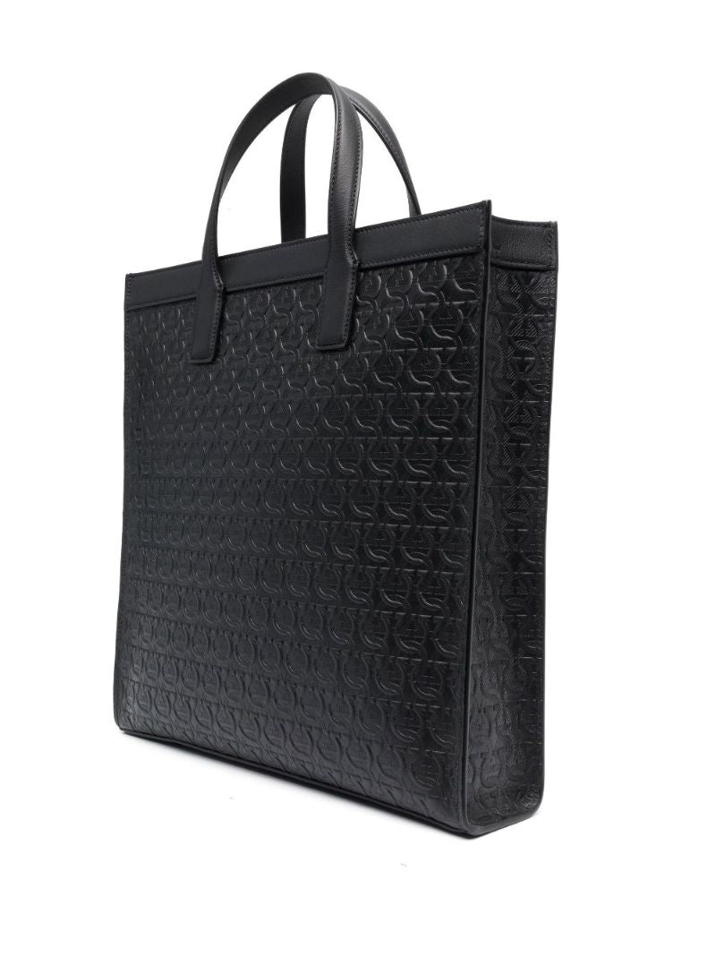 Black Gancini Embossed Leather Tote Bag