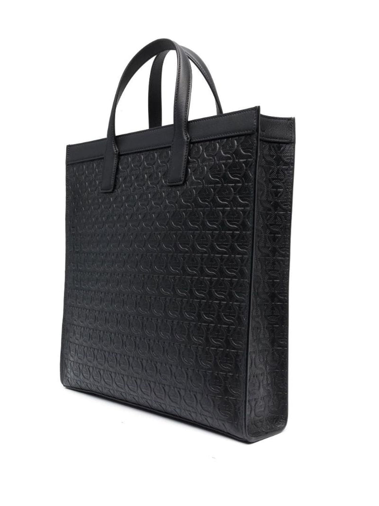 Black Gancini Embossed Leather Tote Bag