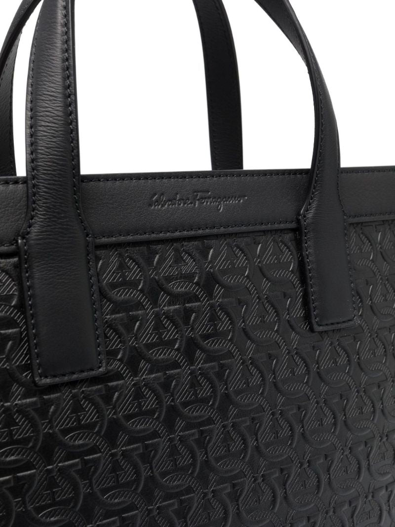 Black Gancini Embossed Leather Tote Bag