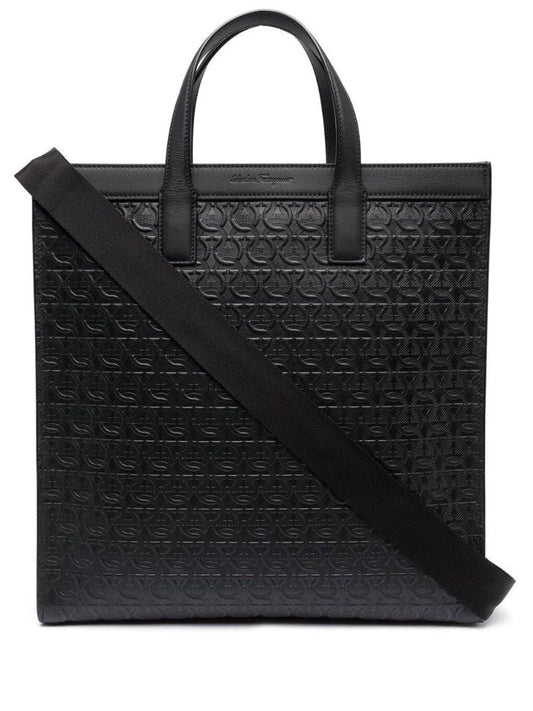 Black Gancini Embossed Leather Tote Bag