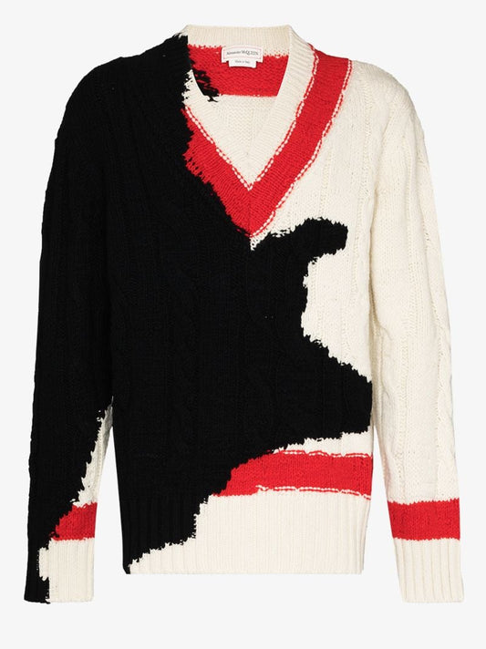 V-neck Intarsia Knit Sweater